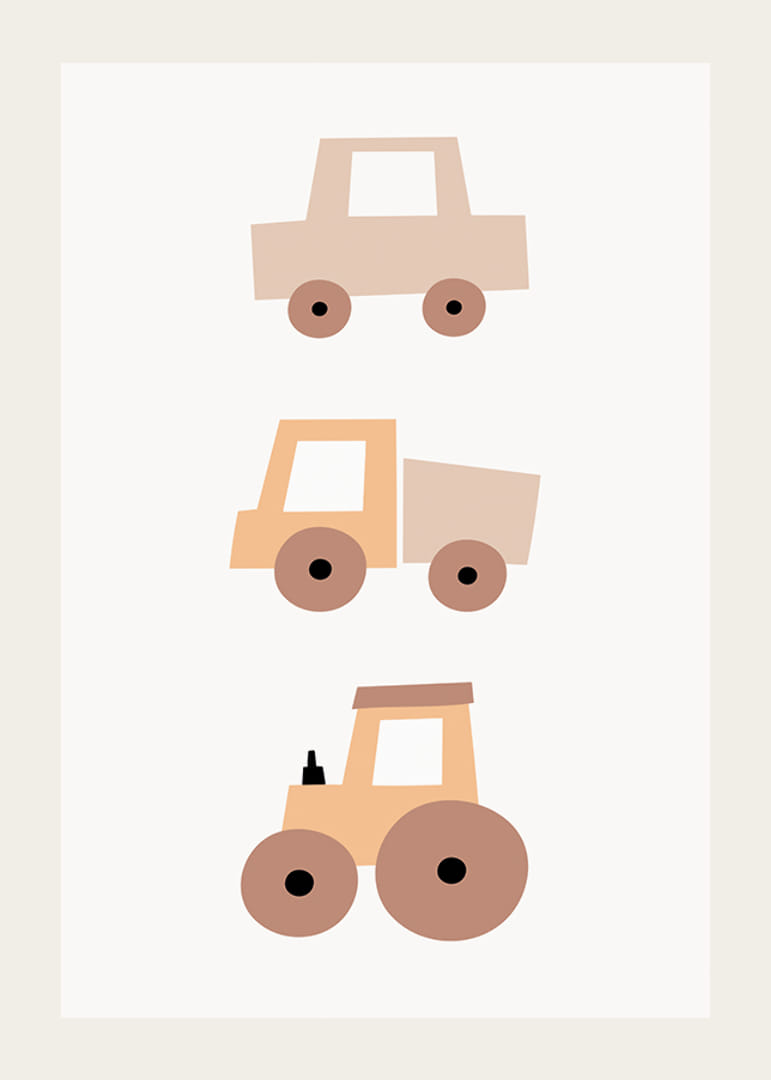 Vehículos de juguete ilustrados en tonos beige y marrón.-12