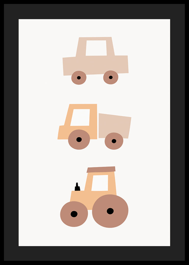 Vehículos de juguete ilustrados en tonos beige y marrón.-12