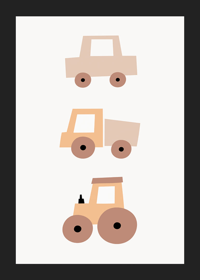 Vehículos de juguete ilustrados en tonos beige y marrón.-12