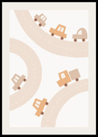 Ilustração de carrinhos de brinquedo em estradas sinuosas em tons de bege-2
