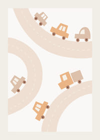 Ilustração de carrinhos de brinquedo em estradas sinuosas em tons de bege-3