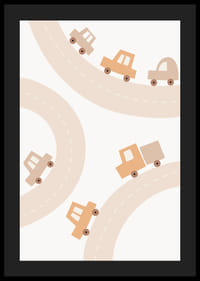 Ilustração de carrinhos de brinquedo em estradas sinuosas em tons de bege-4