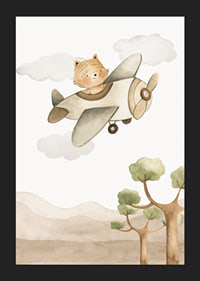 Watercolor illustration of fox in airplane among clouds and mountains-5