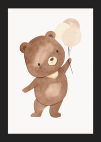 Ilustrēts brūnā lācēna mazulis ar trim baloniem bēšos toņos-5