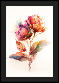 Akwarela przedstawiająca dwa kolorowe kwiaty z zielonymi liśćmi-4