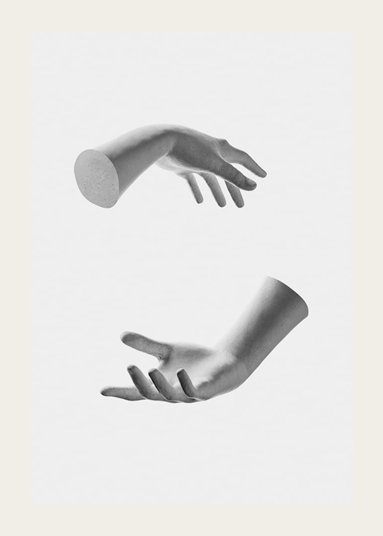 Black and white illustration of two floating hands on light background-12