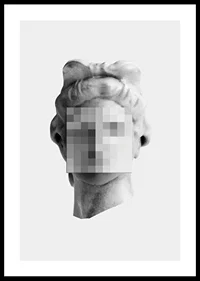 Black and white sculpture of a classic head with a pixelated facial surface-0