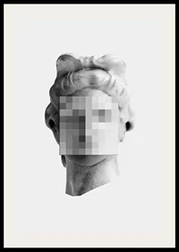 Black and white sculpture of a classic head with a pixelated facial surface-2