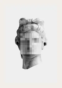 Black and white sculpture of a classic head with a pixelated facial surface-3