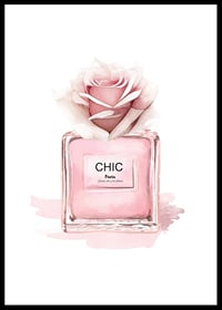 Watercolor illustration of pink perfume bottle with rose-6