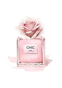 Watercolor illustration of pink perfume bottle with rose-7