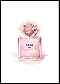 Watercolor illustration of pink perfume bottle with rose-0