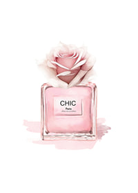 Watercolor illustration of pink perfume bottle with rose-1