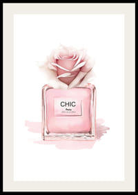 Illustrazione ad acquerello di una bottiglia di profumo rosa con rosa-2