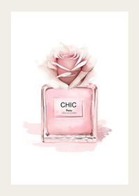Watercolor illustration of pink perfume bottle with rose-3