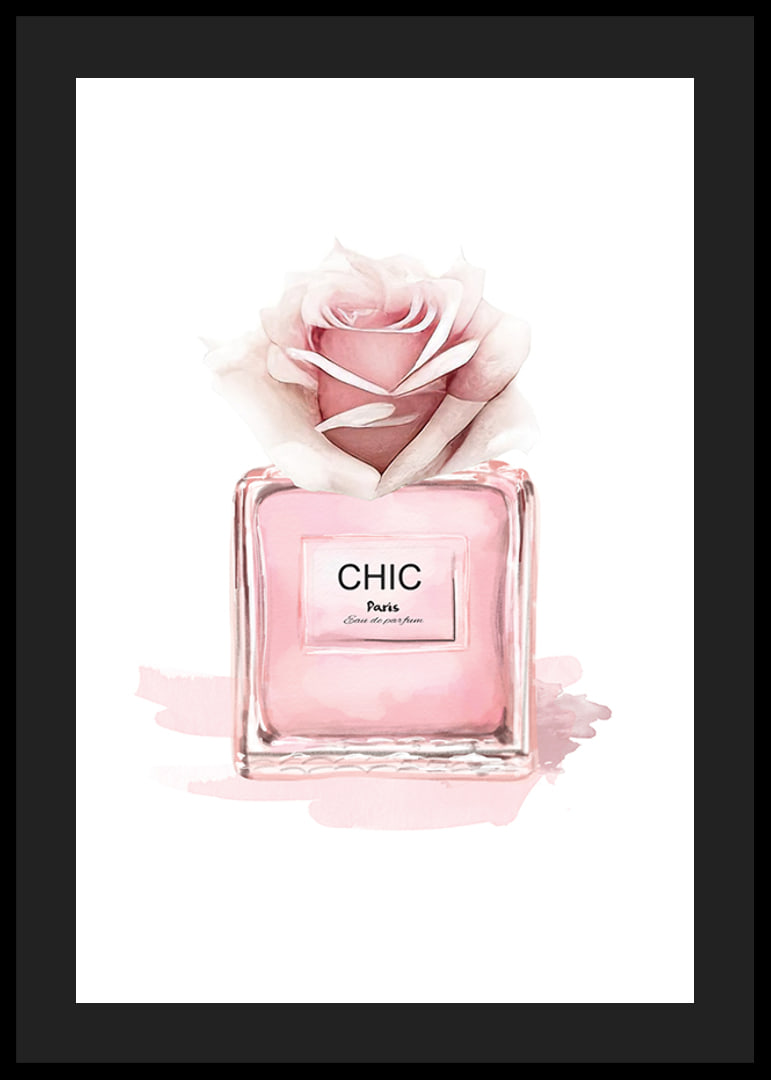 Watercolor illustration of pink perfume bottle with rose-12