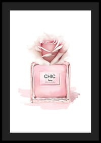 Illustrazione ad acquerello di una bottiglia di profumo rosa con rosa-4