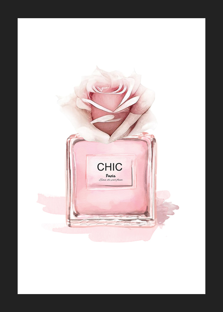 Watercolor illustration of pink perfume bottle with rose-12