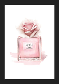 Illustrazione ad acquerello di una bottiglia di profumo rosa con rosa-5