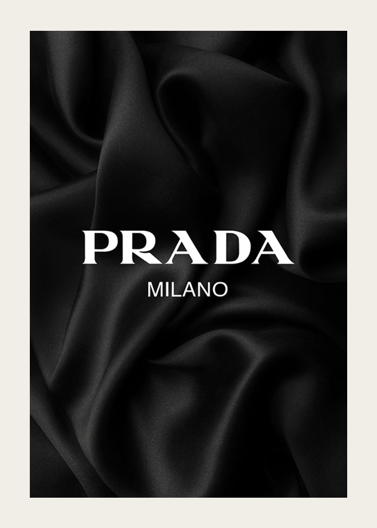 Black and white text with Prada Milano over pleated satin-12