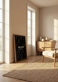 Black and white text with Prada Milano over pleated satin-8