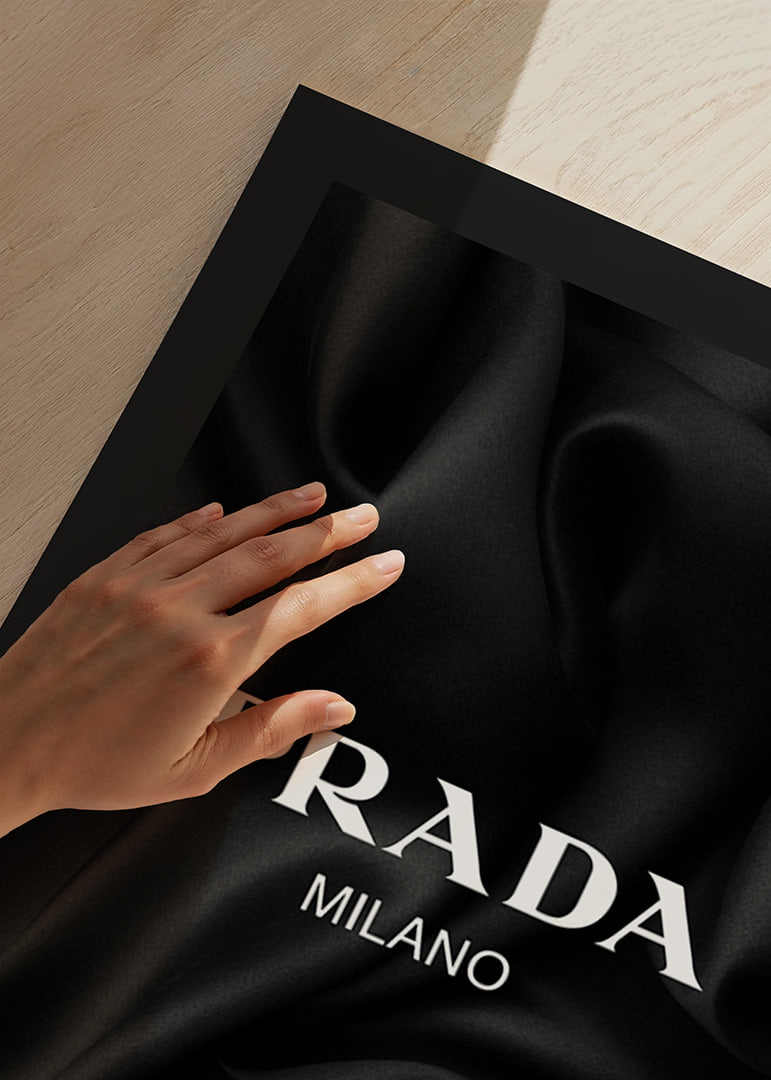 Black and white text with Prada Milano over pleated satin-12