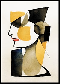 Abstract profile portrait in black, yellow and red watercolor-6
