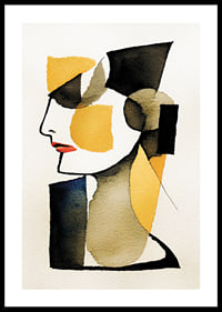 Abstract profile portrait in black, yellow and red watercolor-0