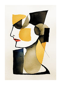 Abstract profile portrait in black, yellow and red watercolor-1