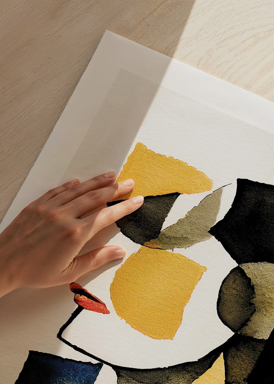 Abstract profile portrait in black, yellow and red watercolor-12