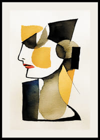 Abstract profile portrait in black, yellow and red watercolor-2
