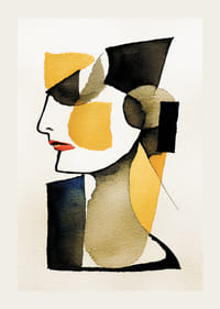 Abstract profile portrait in black, yellow and red watercolor-3