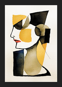 Abstract profile portrait in black, yellow and red watercolor-5