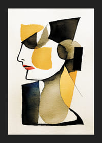 Abstract profile portrait in black, yellow and red watercolor-5