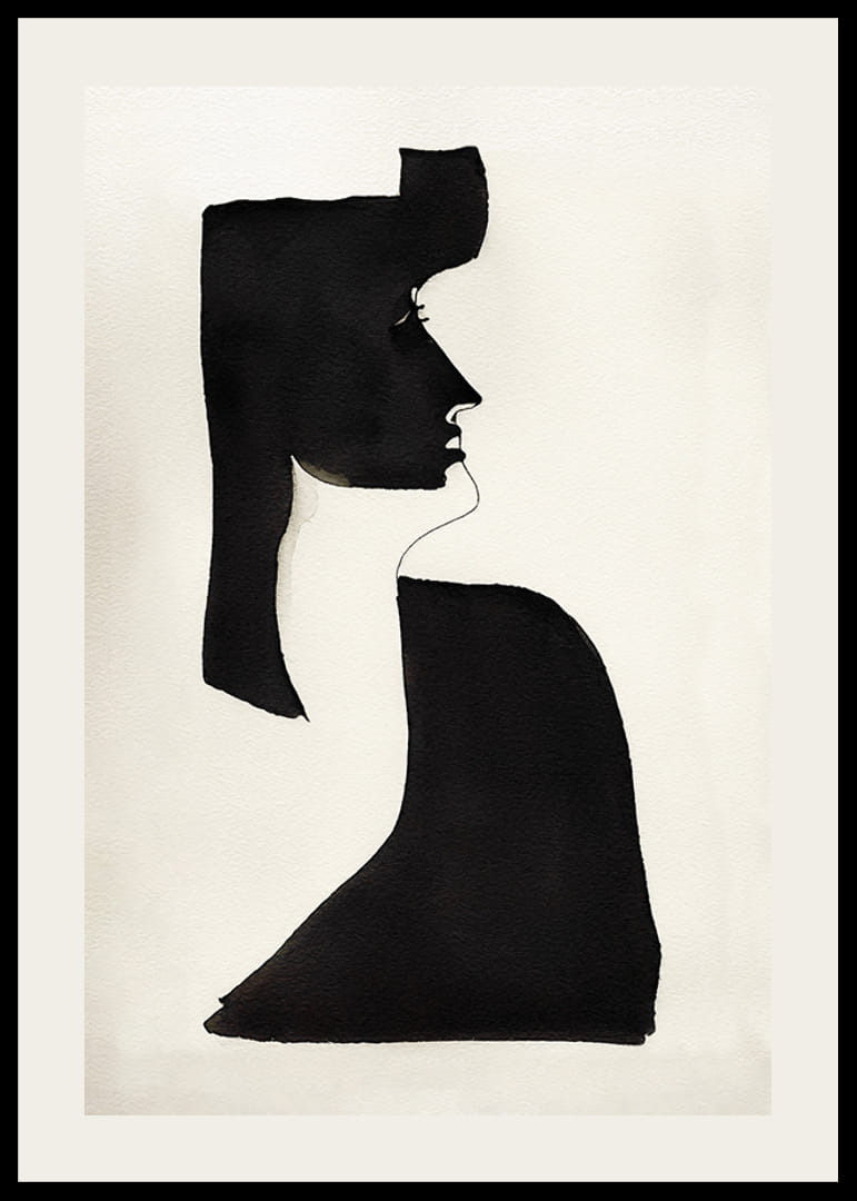 Abstract silhouette of face in black on beige background-12