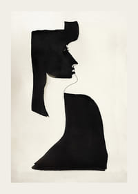 Abstract silhouette of face in black on beige background-3