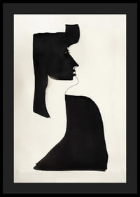 Abstract silhouette of face in black on beige background-4