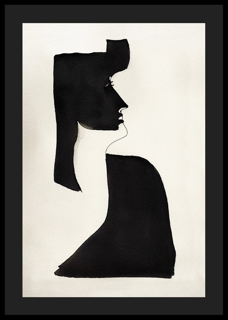 Abstract silhouette of face in black on beige background-12