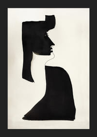 Abstract silhouette of face in black on beige background-5