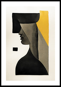 Abstract profile of face in black, gray and yellow-0