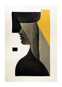 Abstract profile of face in black, gray and yellow-1