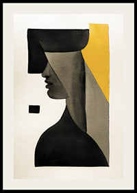 Abstract profile of face in black, gray and yellow-2