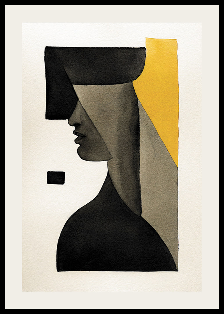 Abstract profile of face in black, gray and yellow-12