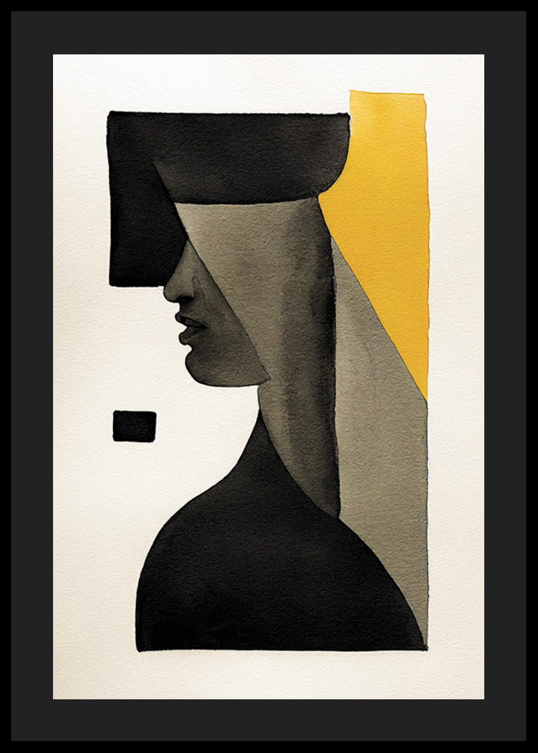 Abstrakti kasvojen profiili mustana, harmaana ja keltaisena-12