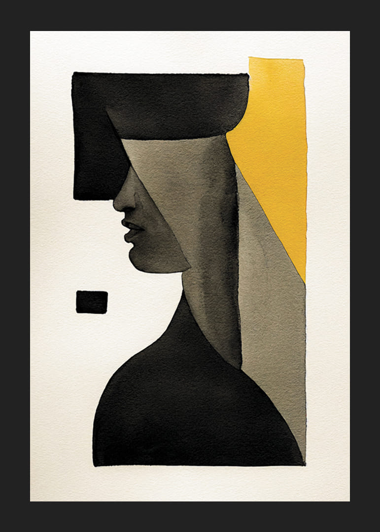 Abstrakti kasvojen profiili mustana, harmaana ja keltaisena-12