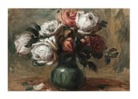 Roses In A Vase By Auguste Renoir-1