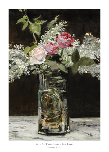 Poster Vase Af White Lilacs And Roses By Edouard Manet