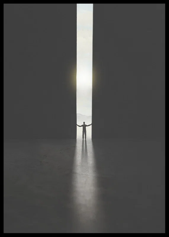 Silhouette of man opening dark doors to the light-12