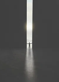 Silhouette of man opening dark doors to the light-7