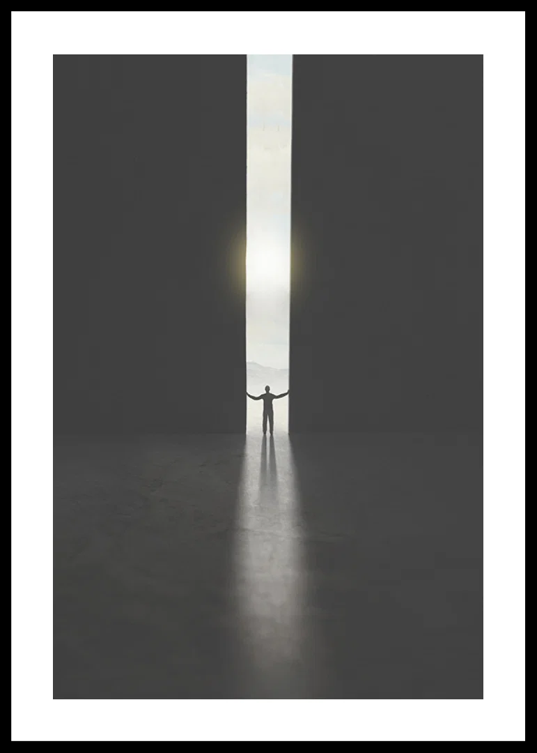 Silhouette of man opening dark doors to the light-12